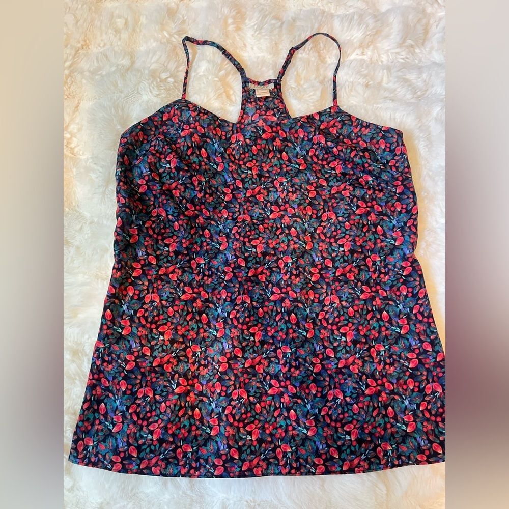 J. Crew Blue/Red Pattern Silk Camisole Top Sz 0